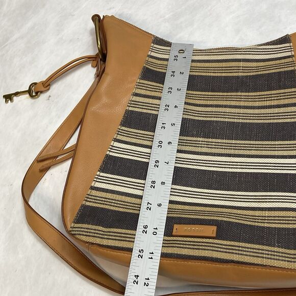 Fossil Talia Hobo Shoulder Bag Crossbody Purse Tan Stripe SHB2778558 Retail $228 - Picture 11 of 14